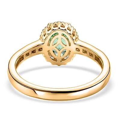 Kagem Zambian Emerald and White Diamond 1.50 ctw Ring in 18K Vermeil Yellow Gold Over Sterling Silver (Size 6.5)