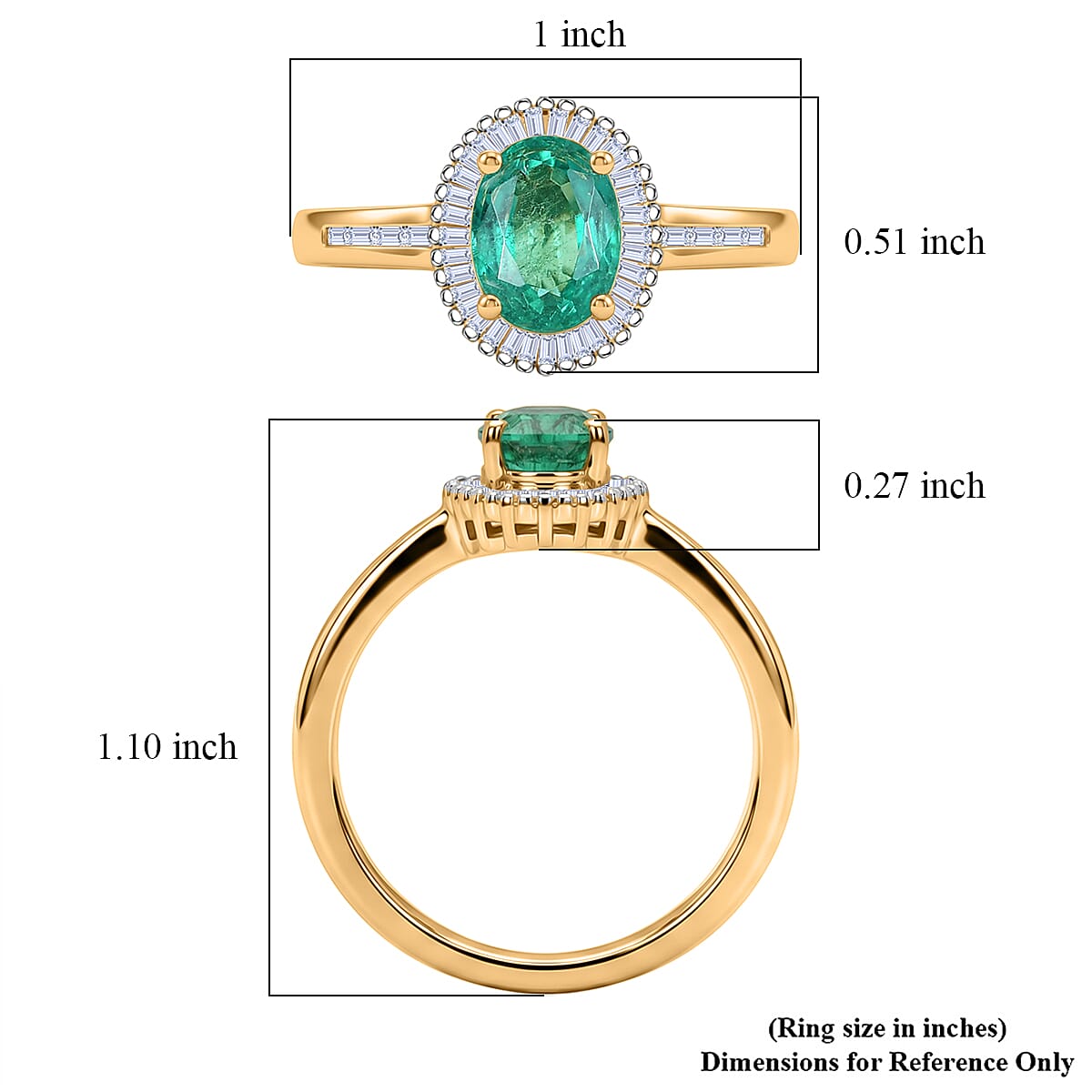 Kagem Zambian Emerald and White Diamond 1.50 ctw Ring in 18K Vermeil Yellow Gold Over Sterling Silver (Size 6.5) (Del. in 10-12 Days) image number 5