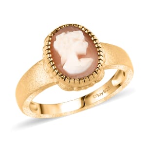 Natural Italian Conch Cameo 1.40 ctw Golden Whispers Ring in 18K Vermeil Yellow Gold Over Sterling Silver (Size 10.0)