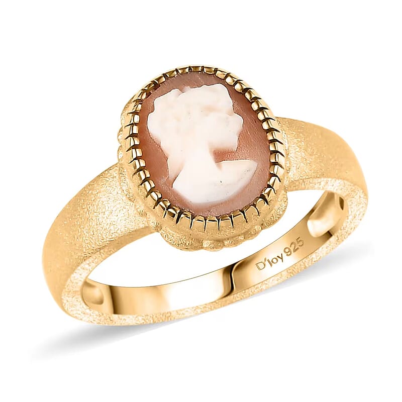 D'Joy Natural Italian Conch Cameo 1.40 ctw Golden Whispers Ring in 18K Vermeil Yellow Gold Over Sterling Silver (Size 10.0)