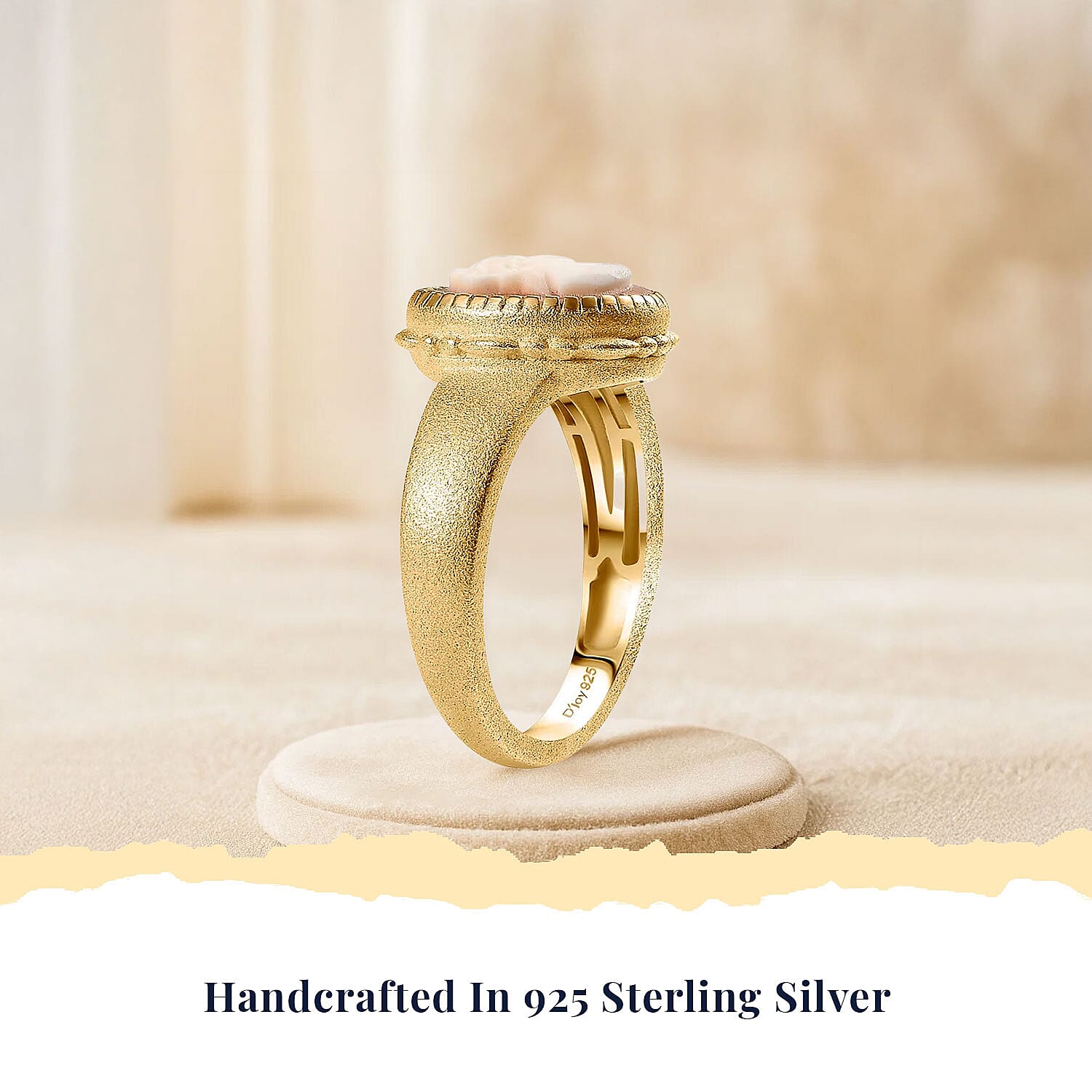 D'Joy Natural Italian Conch Cameo 1.40 ctw Golden Whispers Ring in 18K Vermeil Yellow Gold Over Sterling Silver (Size 10.0)