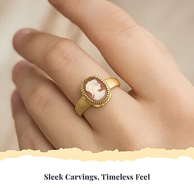 D'Joy Natural Italian Conch Cameo 1.40 ctw Golden Whispers Ring in 18K Vermeil Yellow Gold Over Sterling Silver (Size 10.0)