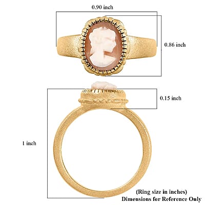 D'Joy Natural Italian Conch Cameo 1.40 ctw Golden Whispers Ring in 18K Vermeil Yellow Gold Over Sterling Silver (Size 10.0)