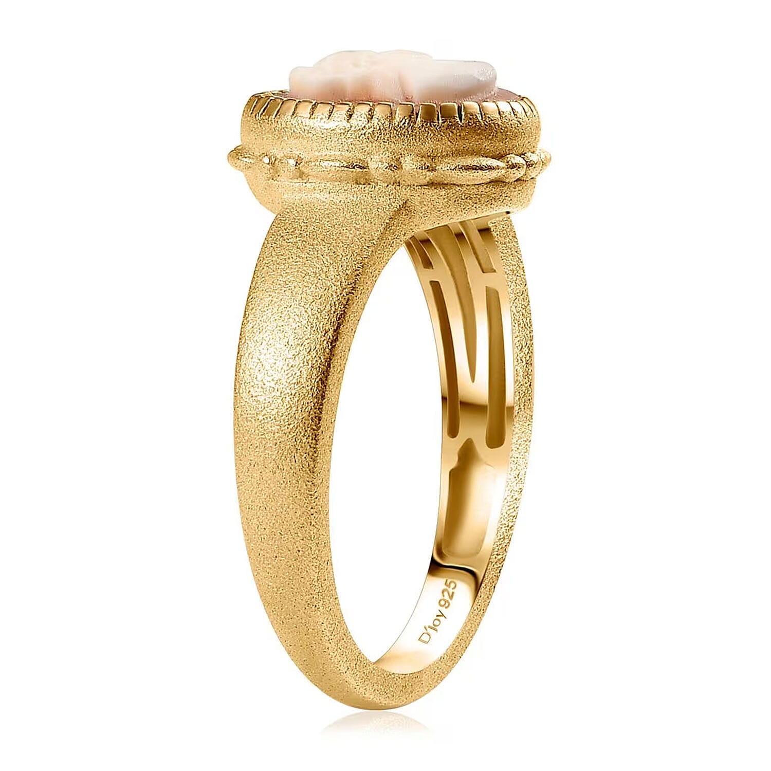 D'Joy Natural Italian Conch Cameo 1.40 ctw Golden Whispers Ring in 18K Vermeil Yellow Gold Over Sterling Silver (Size 10.0)