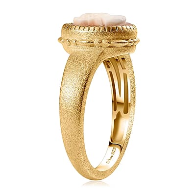 D'Joy Natural Italian Conch Cameo 1.40 ctw Golden Whispers Ring in 18K Vermeil Yellow Gold Over Sterling Silver (Size 10.0)