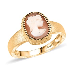 D'Joy Natural Italian Conch Cameo 1.40 ctw Golden Whispers Ring in 18K Vermeil Yellow Gold Over Sterling Silver (Size 6.0)