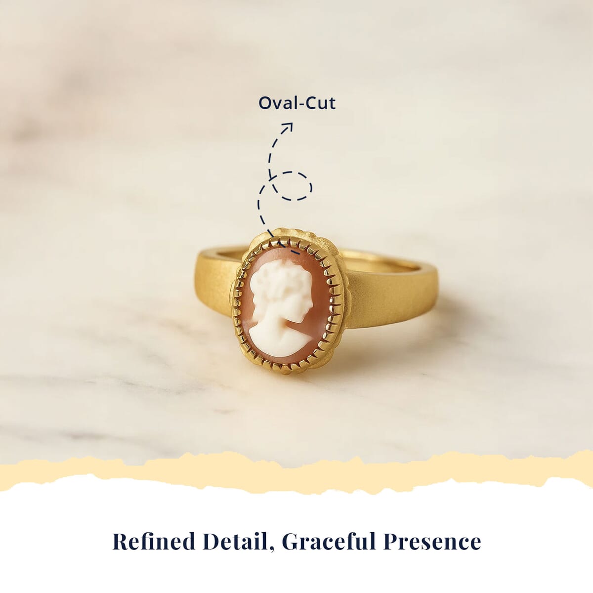 D'Joy Natural Italian Conch Cameo 1.40 ctw Golden Whispers Ring in 18K Vermeil Yellow Gold Over Sterling Silver (Size 7.0) image number 2
