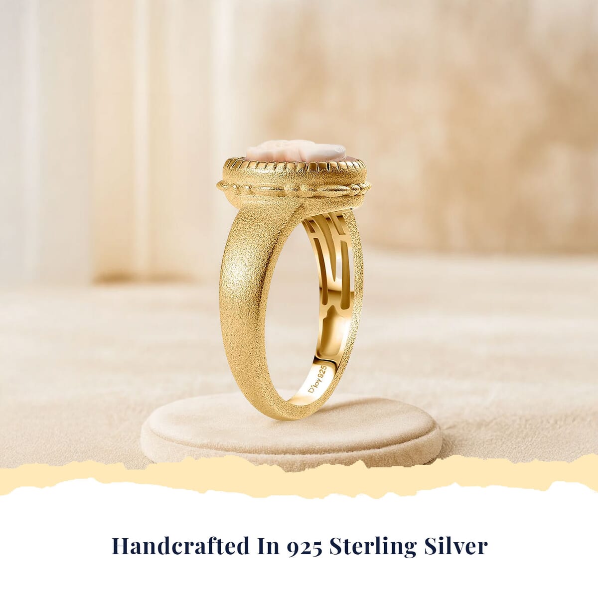 D'Joy Natural Italian Conch Cameo 1.40 ctw Golden Whispers Ring in 18K Vermeil Yellow Gold Over Sterling Silver (Size 7.0) image number 3