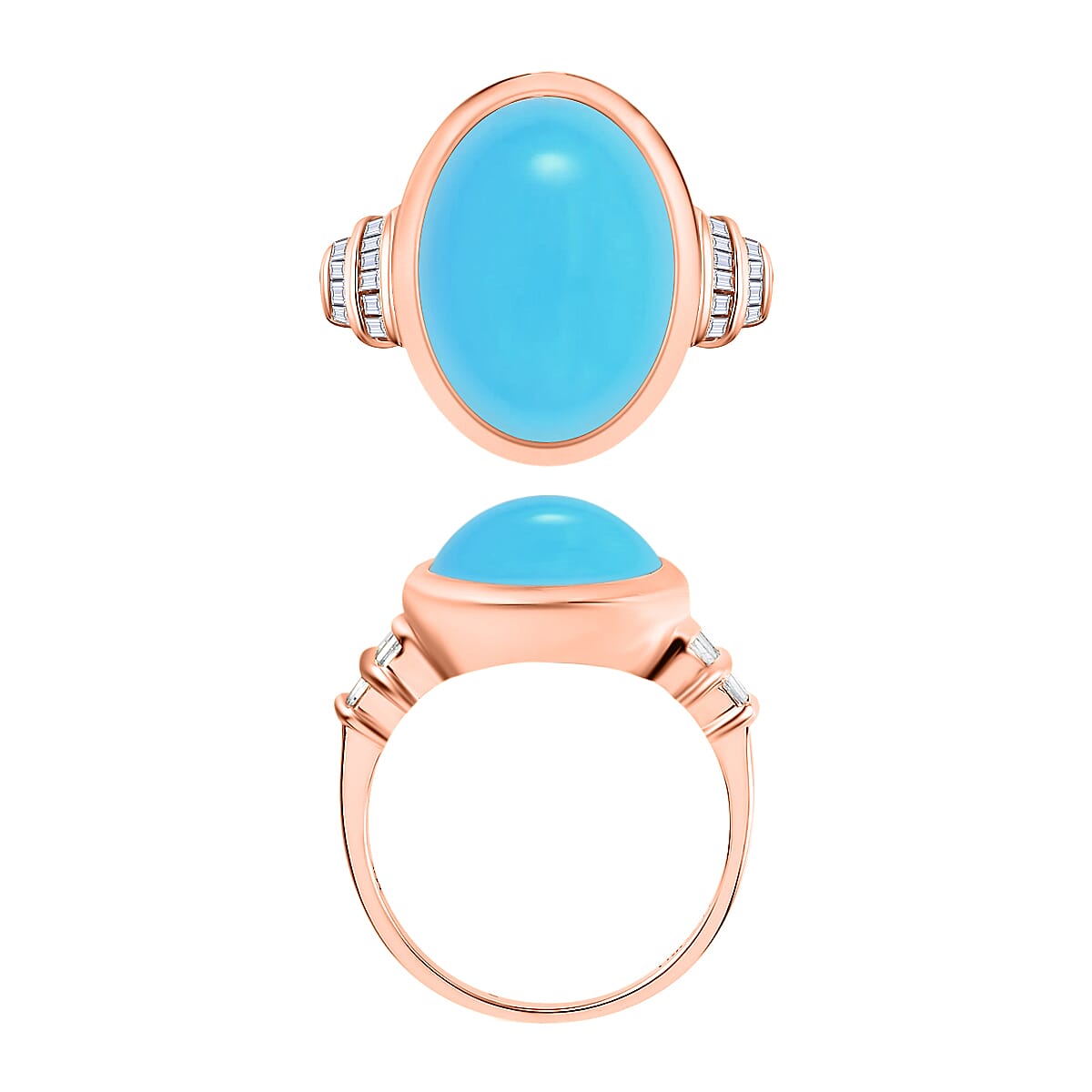 Luxoro Premium Sleeping Beauty Turquoise and G-H I3 Diamond 8.41 ctw Ring in 10K Rose Gold (Size 10.5) (Del. in 10-12 Days) image number 3