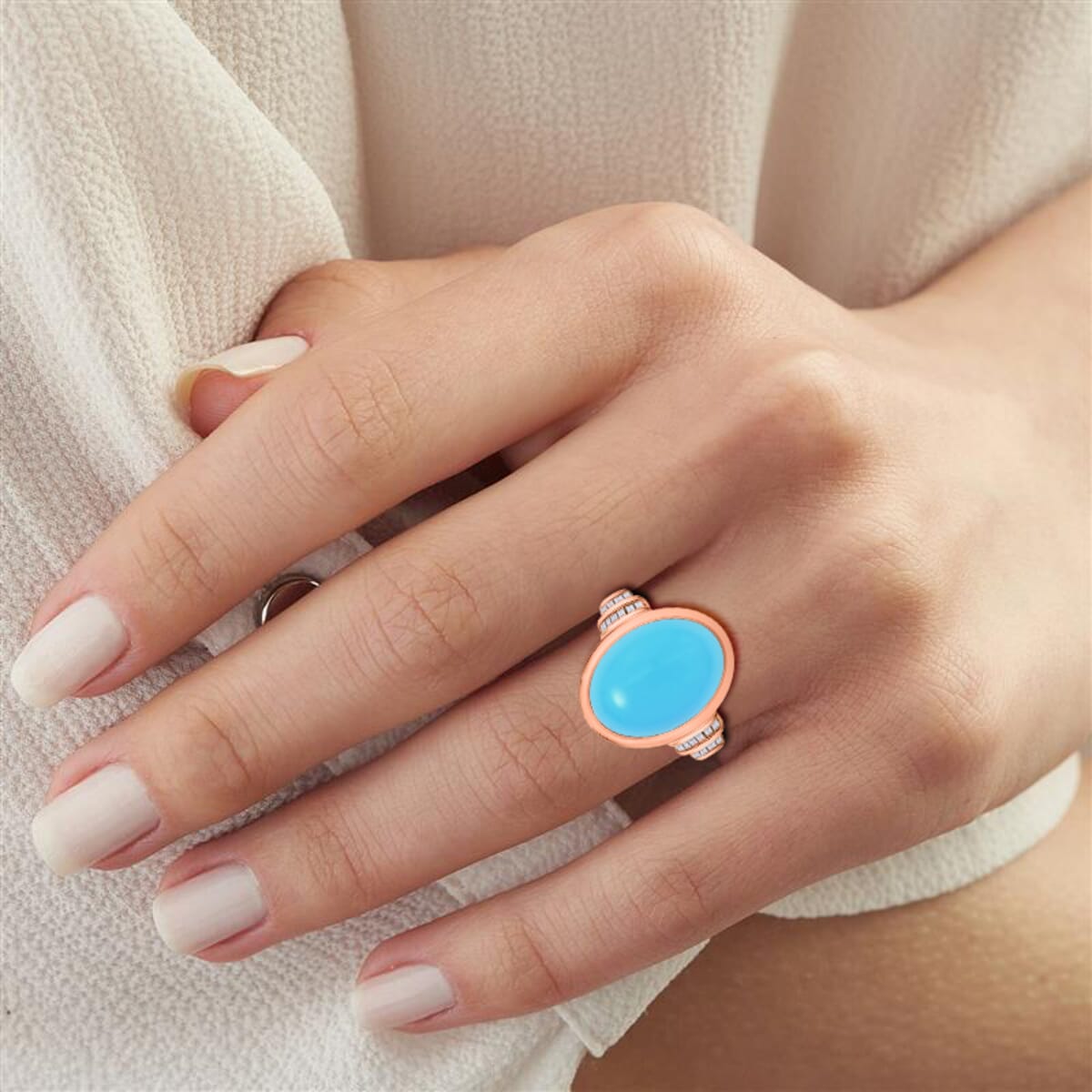 Premium Sleeping Beauty Turquoise and Diamond 8.41 ctw Ring in 18K Vermeil Rose Gold Over Sterling Silver (Size 10.0) image number 1