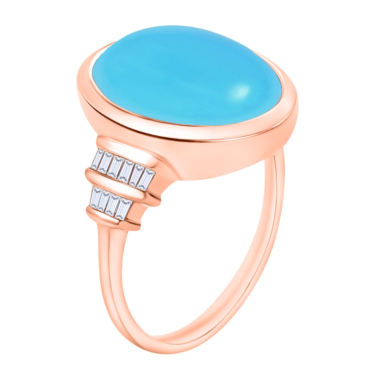 Premium Sleeping Beauty Turquoise and Diamond 8.41 ctw Ring in 18K Vermeil Rose Gold Over Sterling Silver (Size 10.0) image number 2