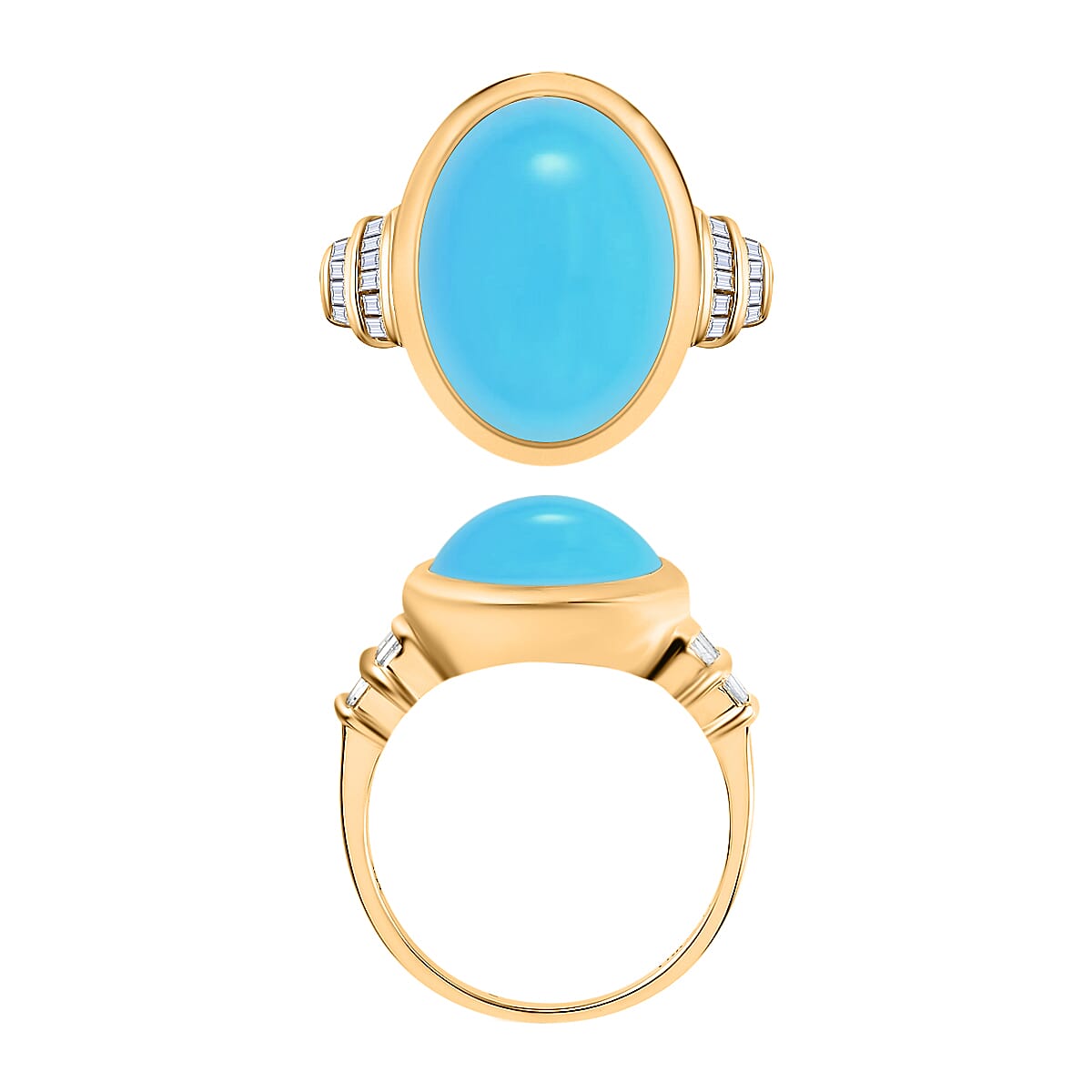 Premium Sleeping Beauty Turquoise and Diamond 8.41 ctw Ring in 18K Vermeil Yellow Gold Over Sterling Silver (Size 10.5) (Del. in 10-12 Days) image number 3