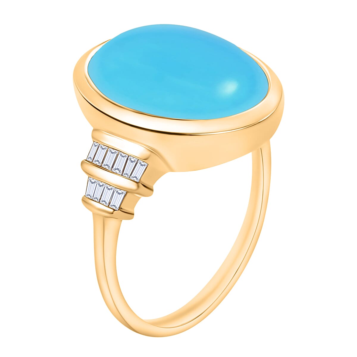 Premium Sleeping Beauty Turquoise and Diamond 8.41 ctw Ring in 18K Vermeil Yellow Gold Over Sterling Silver (Size 11.0) (Del. in 10-12 Days) image number 2