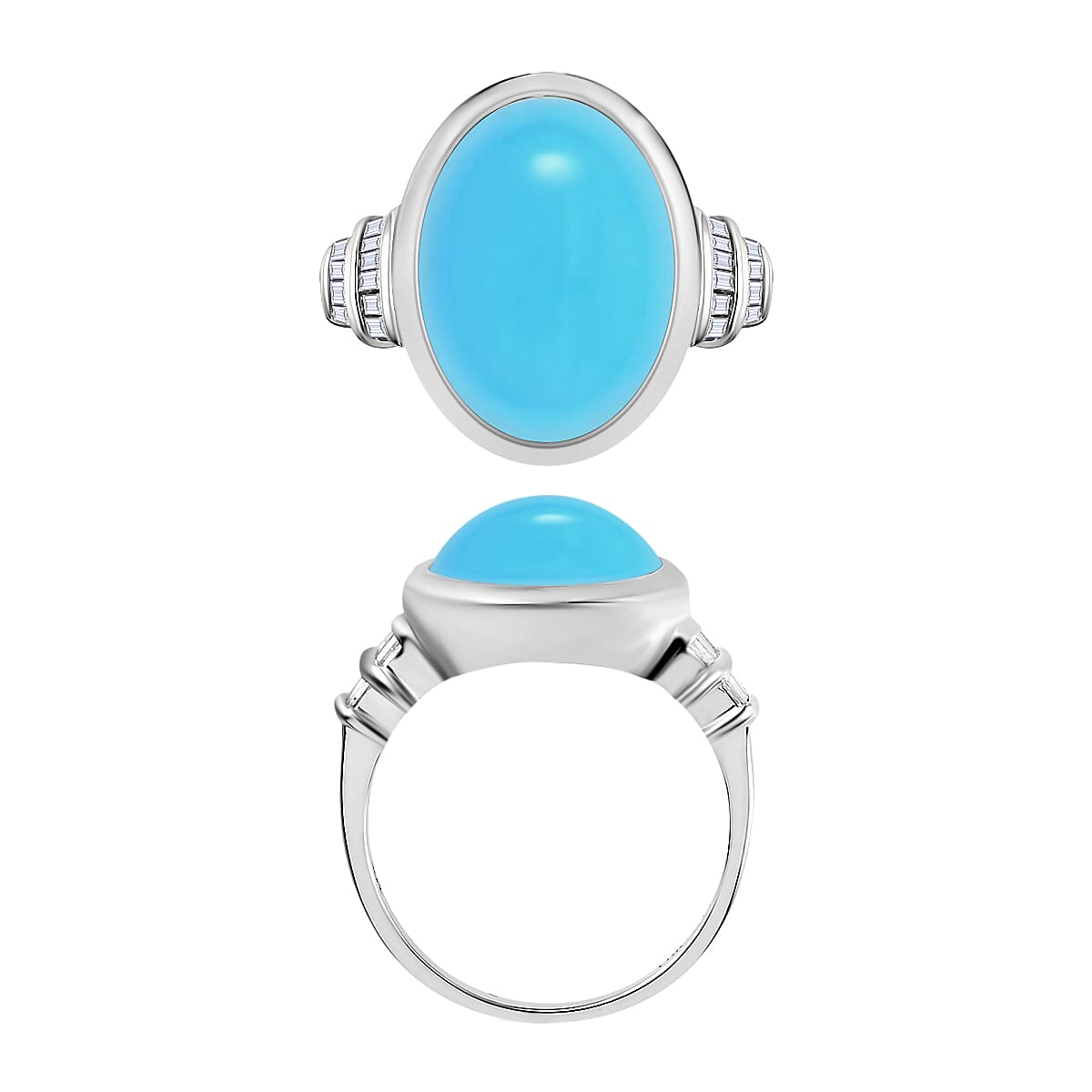 Premium Sleeping Beauty Turquoise and Diamond 8.41 ctw Ring in Rhodium Over Sterling Silver (Size 7) 8. (Del. in 10-12 Days) image number 3
