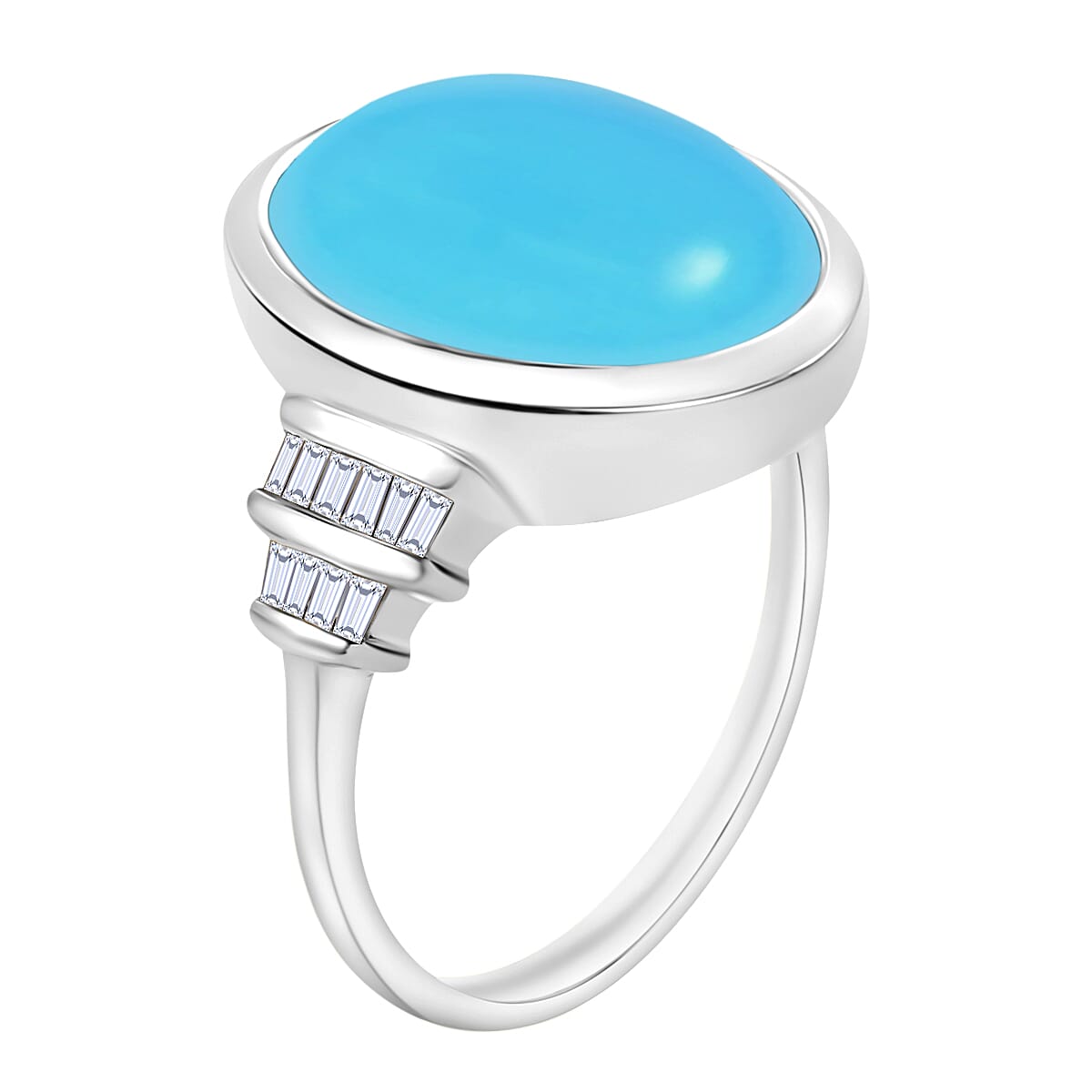 Premium Sleeping Beauty Turquoise and Diamond 8.41 ctw Ring in Rhodium Over Sterling Silver (Size 9.0) (Del. in 10-12 Days) image number 2