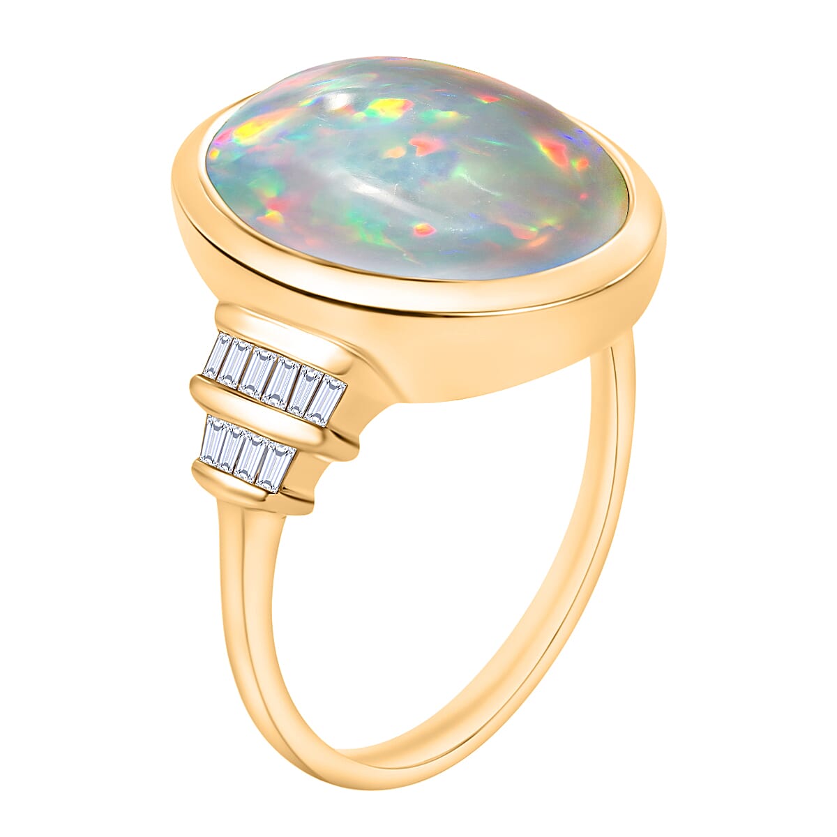 Luxoro Premium Ethiopian Welo Opal and G-H I3 Diamond 5.70 ctw Ring in 10K Yellow Gold (Size 7.5) (Del. in 10-12 Days) image number 2
