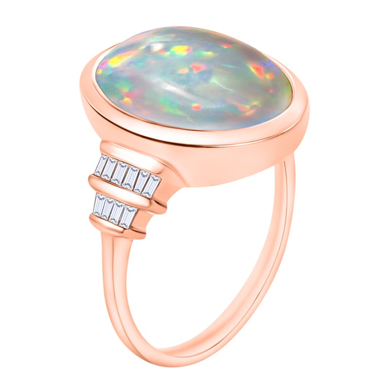 Luxoro Premium Ethiopian Welo Opal and G-H I3 Diamond 5.70 ctw Ring in 10K Rose Gold (Size 10.5) 4.5 Grams