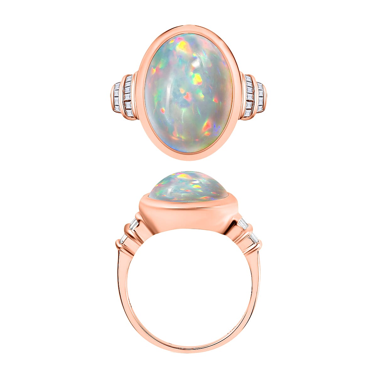 Luxoro Premium Ethiopian Welo Opal and G-H I3 Diamond 5.70 ctw Ring in 10K Rose Gold (Size 10.5) 4.5 Grams