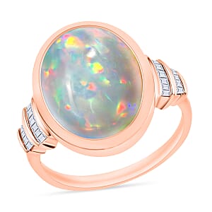 Luxoro Premium Ethiopian Welo Opal and G-H I3 Diamond 5.70 ctw Ring in 10K Rose Gold (Size 8.0)