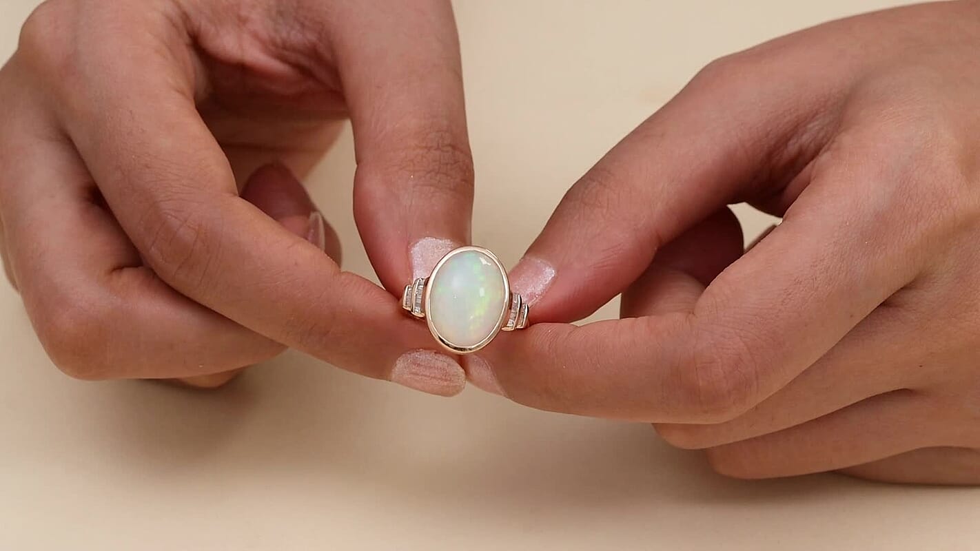 Luxoro Premium Ethiopian Welo Opal and G-H I3 Diamond Ring in 10K Yellow Gold (Size 10.0) 5.70 ctw