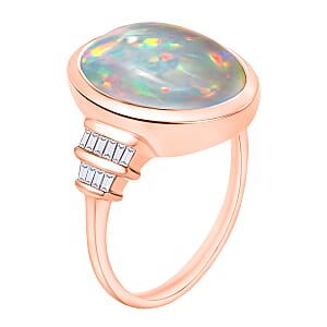 Luxoro Premium Ethiopian Welo Opal and G-H I3 Diamond 5.70 ctw Ring in 10K Rose Gold (Size 8.0)