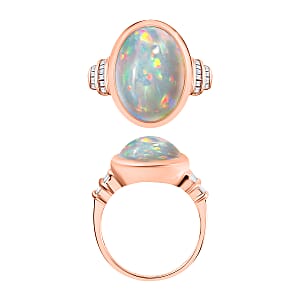 Luxoro Premium Ethiopian Welo Opal and G-H I3 Diamond 5.70 ctw Ring in 10K Rose Gold (Size 8.0)