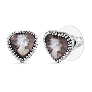 D'Joy Natural Italian Conch Cameo 2.10 ctw Victorian Romance Earrings in Rhodium Over Sterling Silver