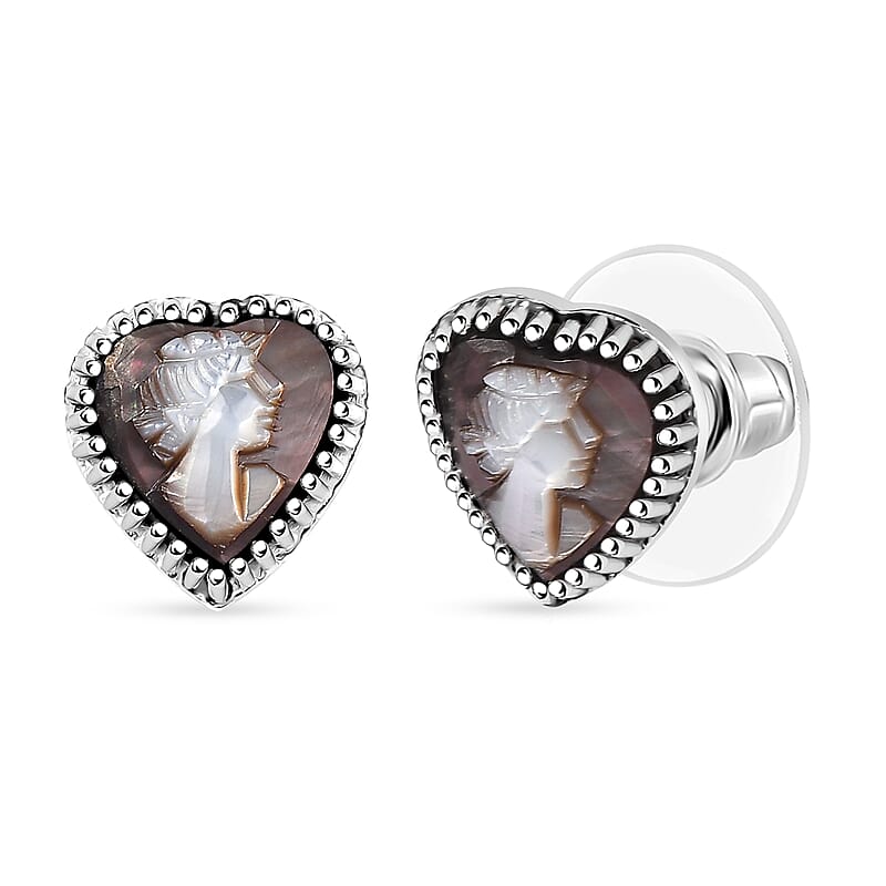 D'Joy Natural Italian Conch Cameo 2.10 ctw Victorian Romance Earrings in Rhodium Over Sterling Silver