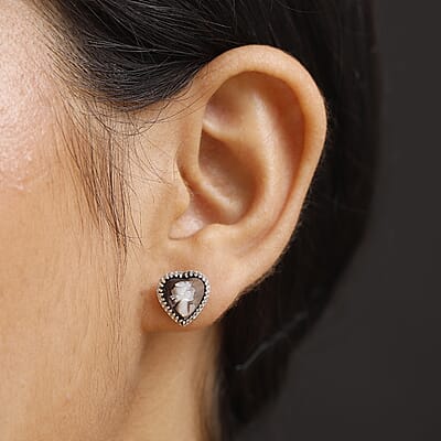 D'Joy Natural Italian Conch Cameo 2.10 ctw Victorian Romance Earrings in Rhodium Over Sterling Silver