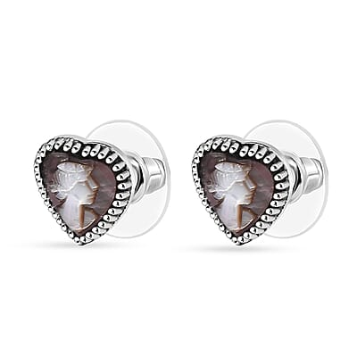 D'Joy Natural Italian Conch Cameo 2.10 ctw Victorian Romance Earrings in Rhodium Over Sterling Silver
