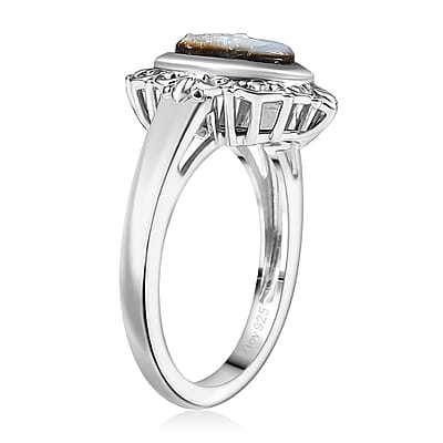 D'Joy Natural Italian Conch Cameo 1.50 ctw Timeless Love Ring in Rhodium Over Sterling Silver (Size 10.0)