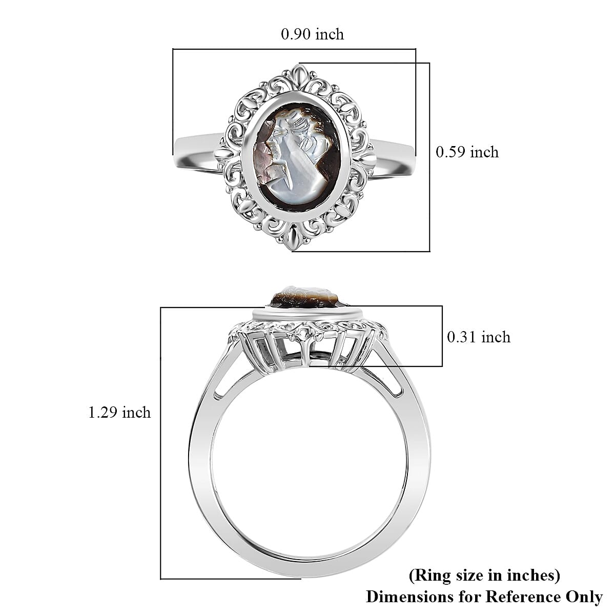 D'Joy Natural Italian Conch Cameo 1.50 ctw Timeless Love Ring in Rhodium Over Sterling Silver (Size 10.0)