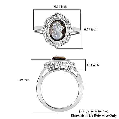 D'Joy Natural Italian Conch Cameo 1.50 ctw Timeless Love Ring in Rhodium Over Sterling Silver (Size 10.0)