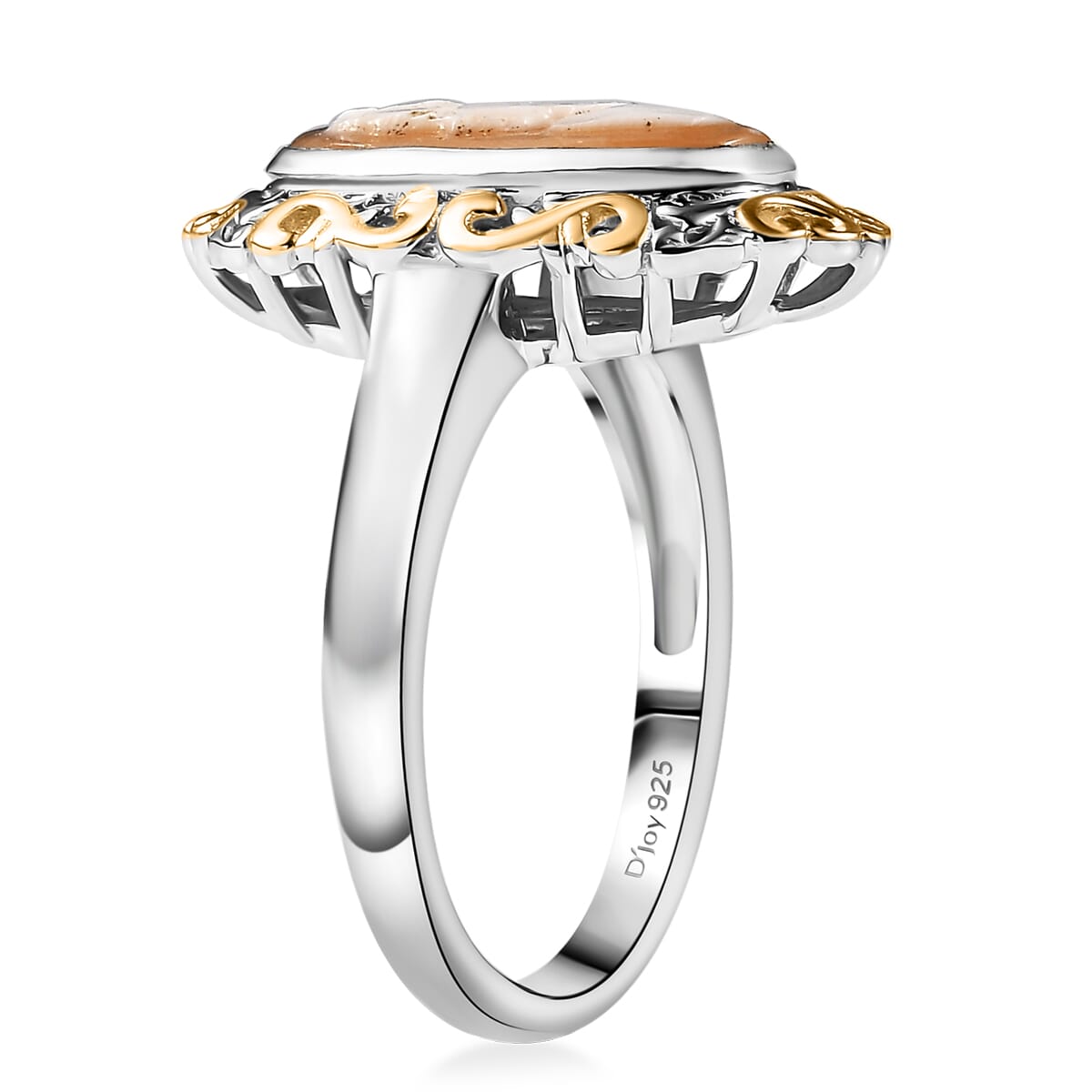 D'Joy Natural Italian Conch Cameo 1.65 ctw Gilded Antiquity Ring in 18K Vermeil YG and Rhodium Over Sterling Silver (Size 7.0) image number 3