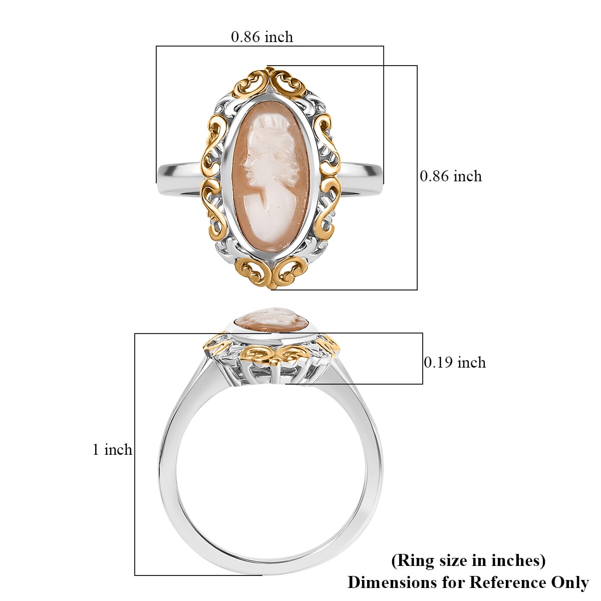 D'Joy Natural Italian Conch Cameo 1.65 ctw Gilded Antiquity Ring in 18K Vermeil YG and Rhodium Over Sterling Silver (Size 7.0) image number 5