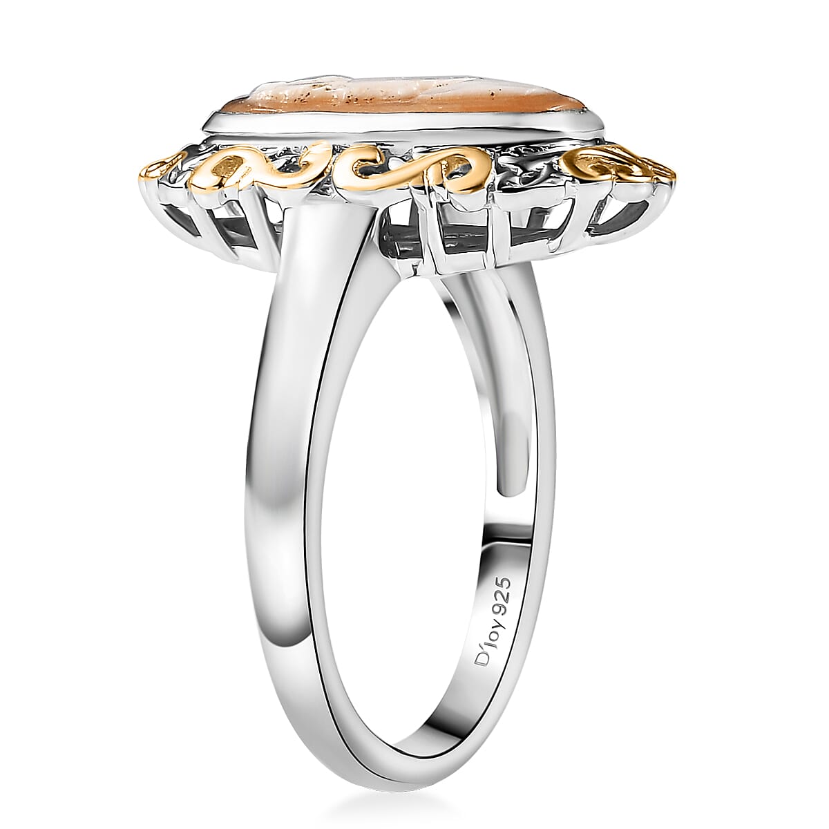 D'Joy Natural Italian Conch Cameo 1.65 ctw Gilded Antiquity Ring in 18K Vermeil YG and Rhodium Over Sterling Silver (Size 9.0) image number 3
