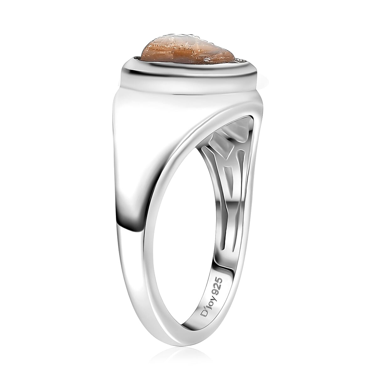 D'Joy Natural Italian Conch Cameo 1.80 ctw Mens Ring in Rhodium Over Sterling Silver (Size 10.0)