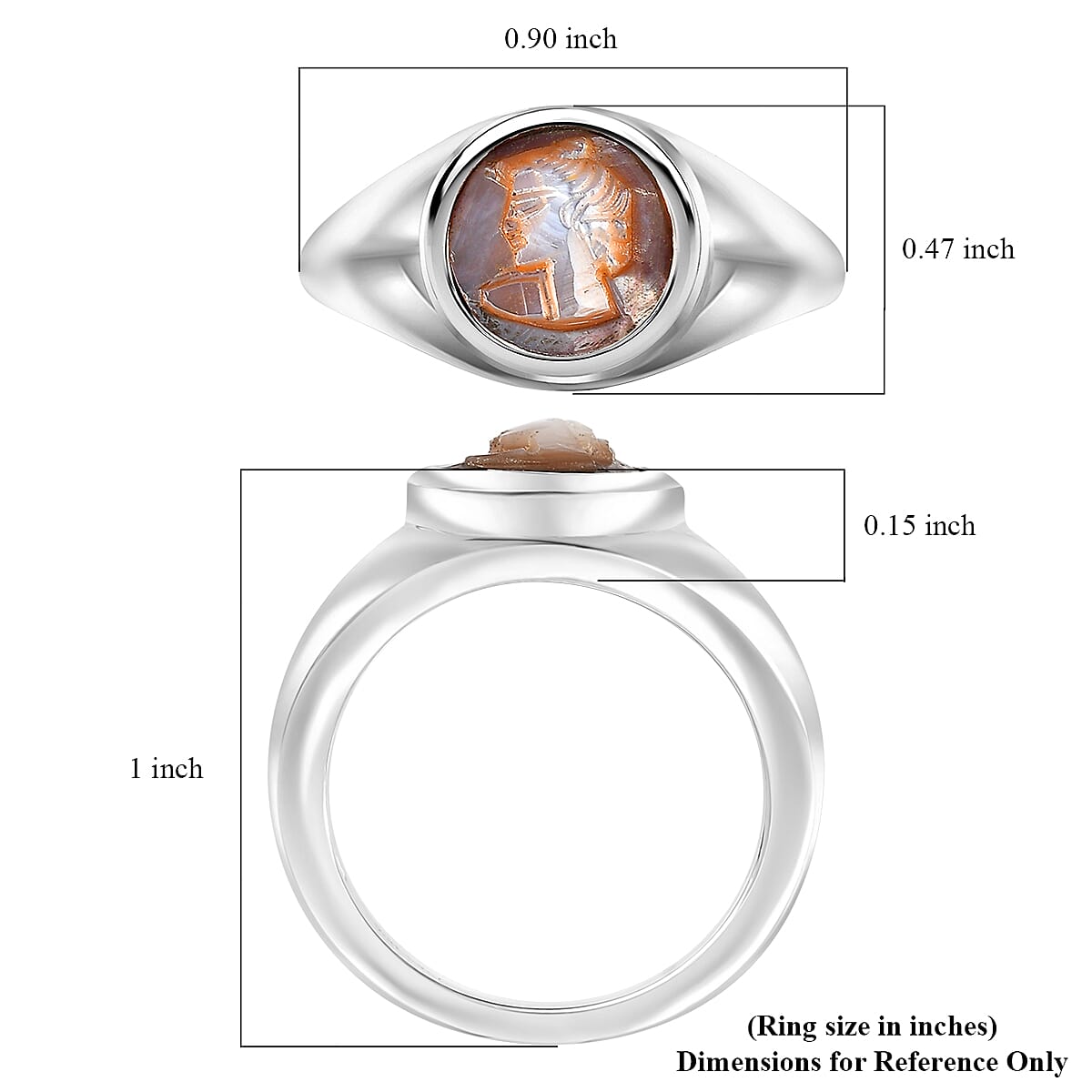 D'Joy Natural Italian Conch Cameo 1.80 ctw Mens Ring in Rhodium Over Sterling Silver (Size 10.0)