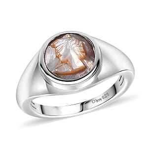 D'Joy Natural Italian Conch Cameo 1.80 ctw Mens Ring in Rhodium Over Sterling Silver (Size 9.0)