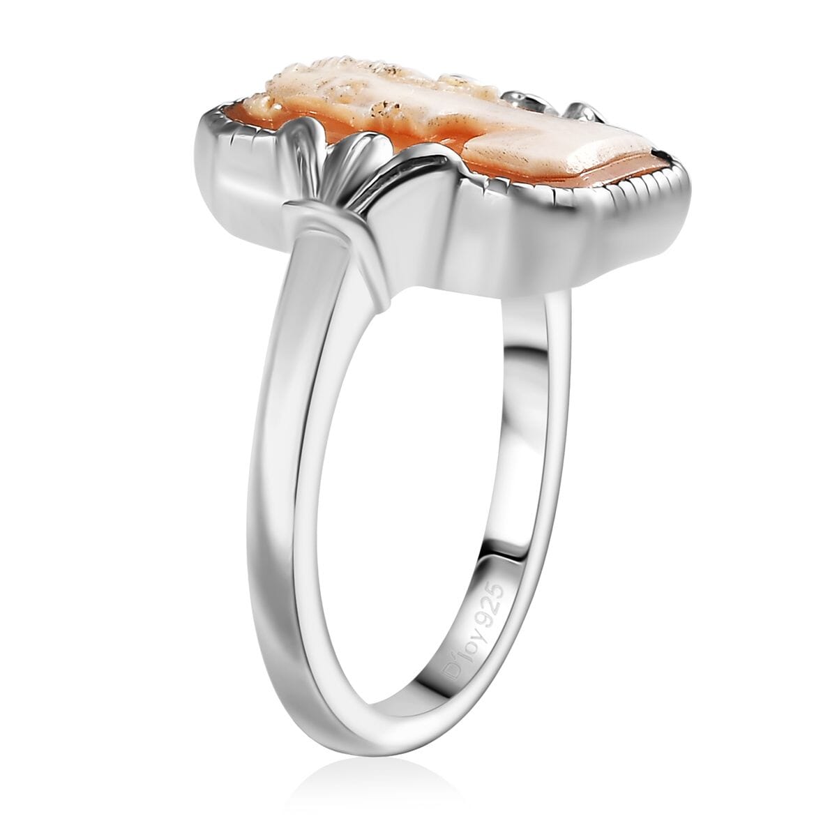 D'Joy Natural Italian Conch Cameo 3.00 ctw Classical Elegance Ring in Rhodium Over Sterling Silver (Size 6.0) image number 3
