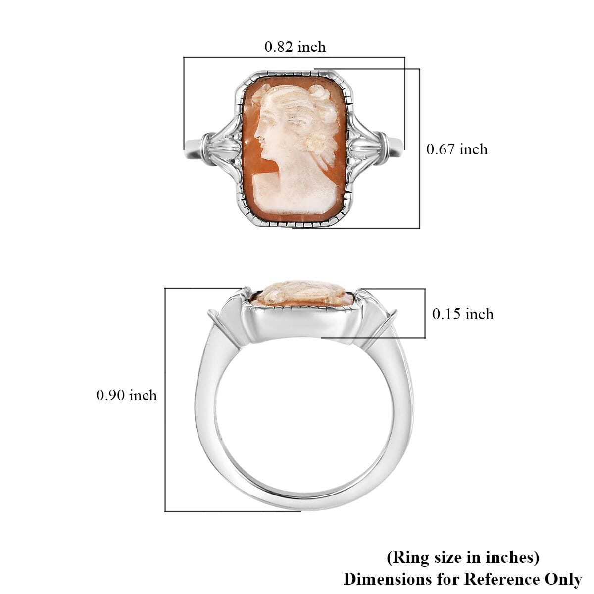 D'Joy Natural Italian Conch Cameo 3.00 ctw Classical Elegance Ring in Rhodium Over Sterling Silver (Size 6.0) image number 5