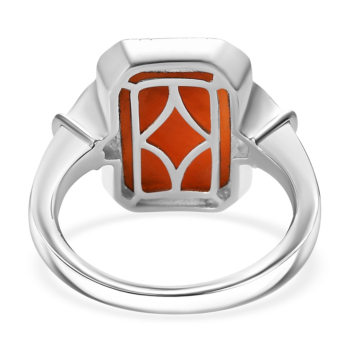 D'Joy Natural Italian Conch Cameo 3.00 ctw Classical Elegance Ring in Rhodium Over Sterling Silver (Size 7.0) image number 4
