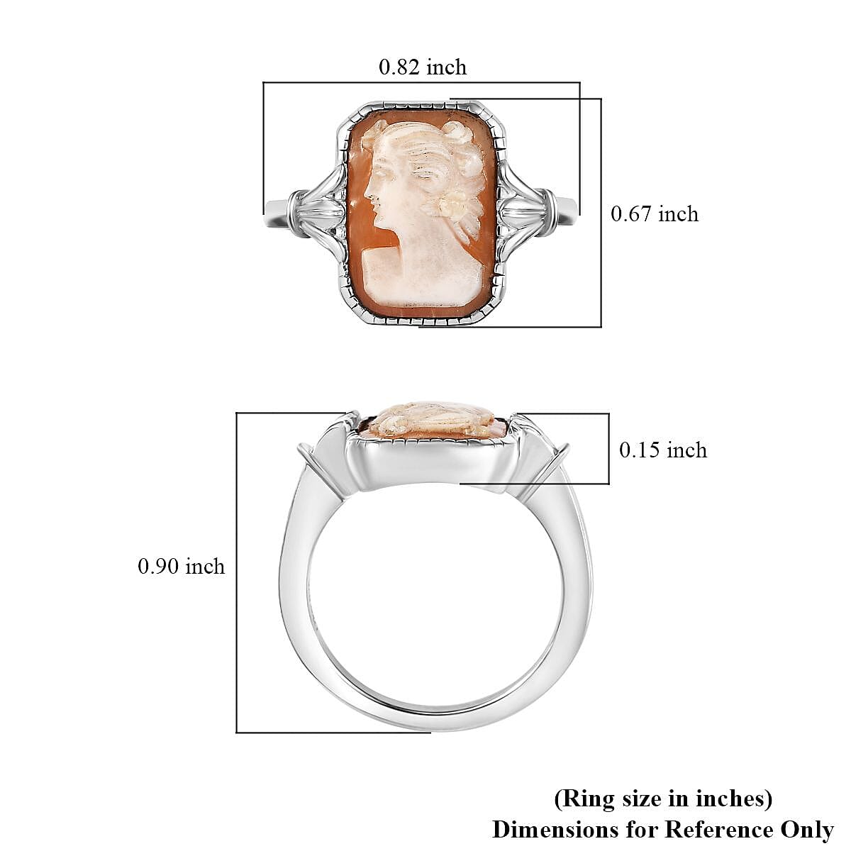 D'Joy Natural Italian Conch Cameo 3.00 ctw Classical Elegance Ring in Rhodium Over Sterling Silver (Size 7.0) image number 5