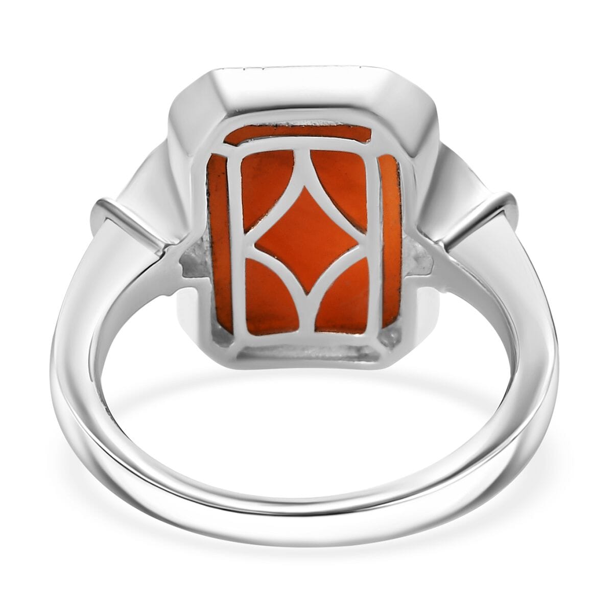 D'Joy Natural Italian Conch Cameo 3.00 ctw Classical Elegance Ring in Rhodium Over Sterling Silver (Size 8.0) image number 4