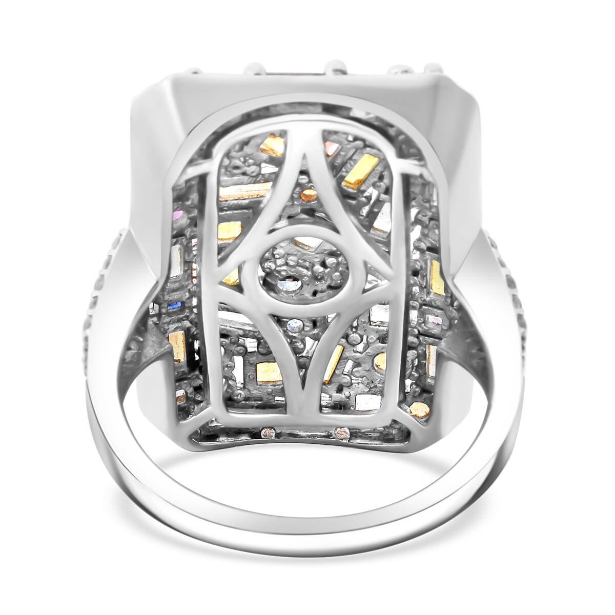 Multi Sapphire and White Zircon 6.00 ctw Ring in Rhodium Over Sterling Silver (Size 10.0)  image number 4