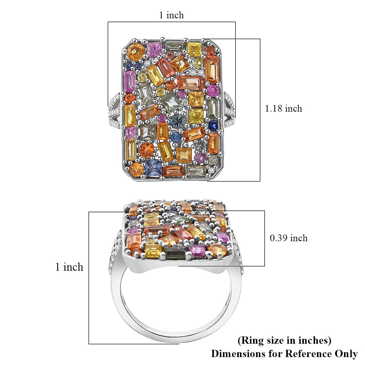 Multi Sapphire and White Zircon 6.00 ctw Ring in Rhodium Over Sterling Silver (Size 10.0) 