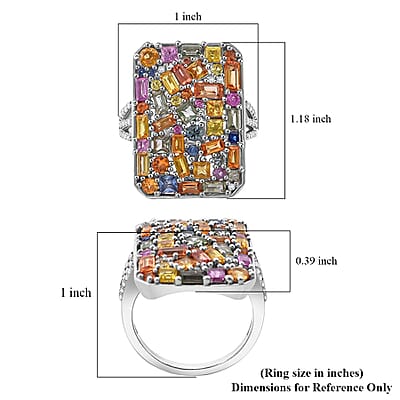 Multi Sapphire and White Zircon 6.00 ctw Ring in Rhodium Over Sterling Silver (Size 10.0) 