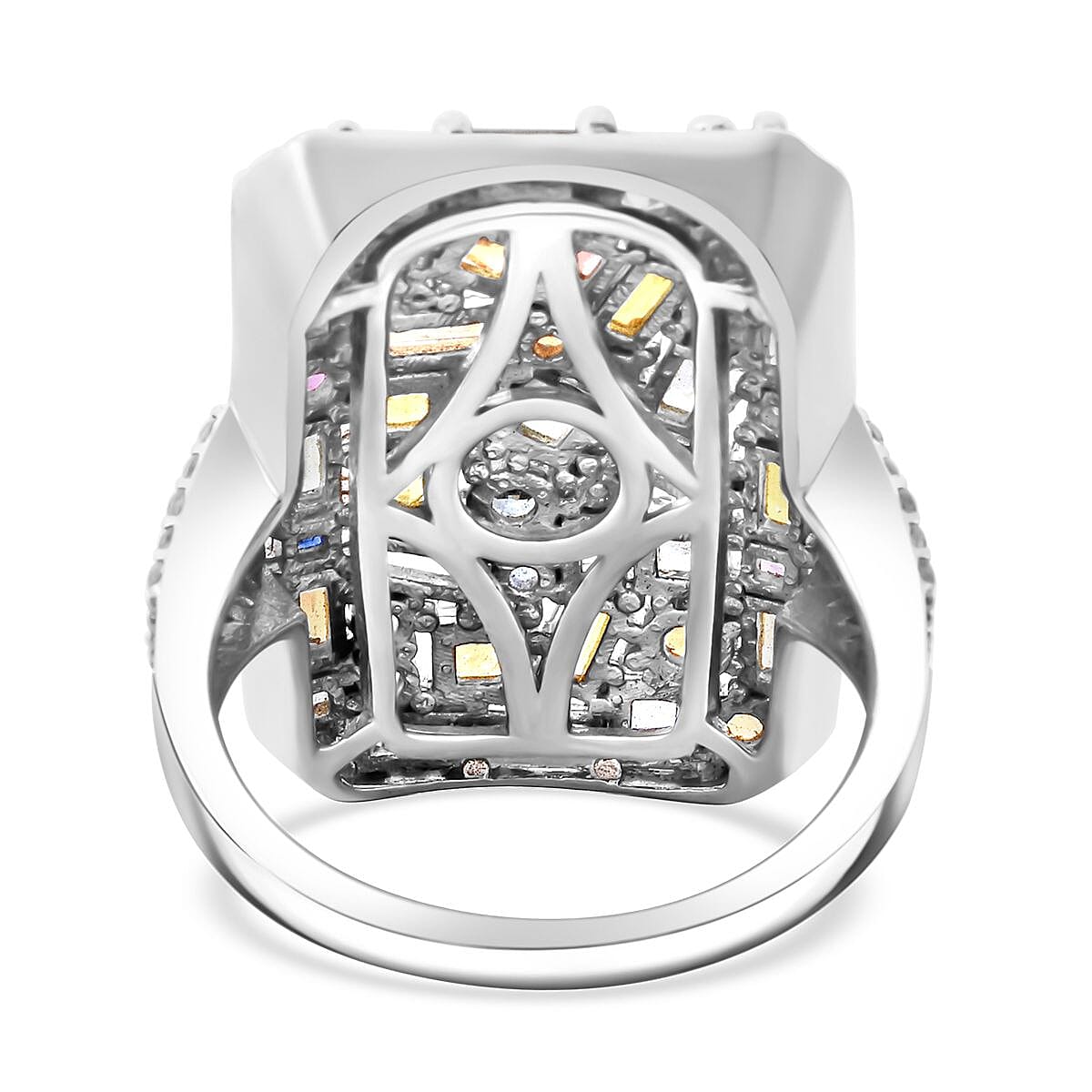 Multi Sapphire and White Zircon 6.00 ctw Ring in Rhodium Over Sterling Silver (Size 6.0)  image number 4