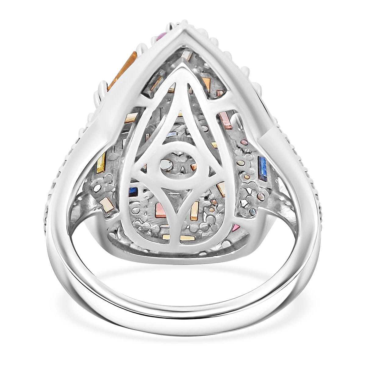 Multi Sapphire and White Zircon 5.40 ctw Ring in Rhodium Over Sterling Silver (Size 10.0)  image number 4