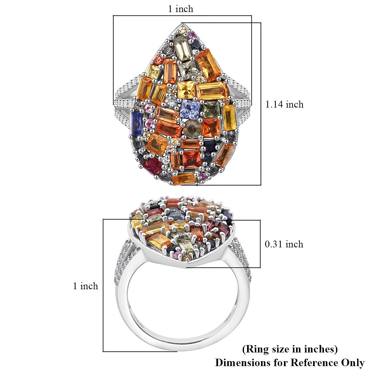Multi Sapphire and White Zircon 5.40 ctw Ring in Rhodium Over Sterling Silver (Size 10.0)  image number 5